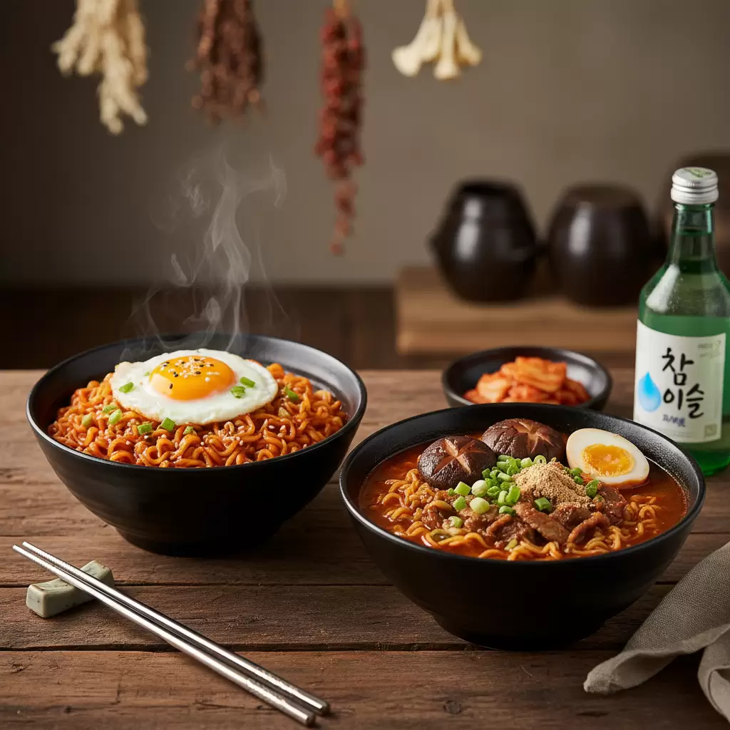 Buldak 2x và Shin Ramyun Black là hai đại diện tiêu biểu cho mỳ cay Hàn Quốc với hai phong cách hương vị khác nhau