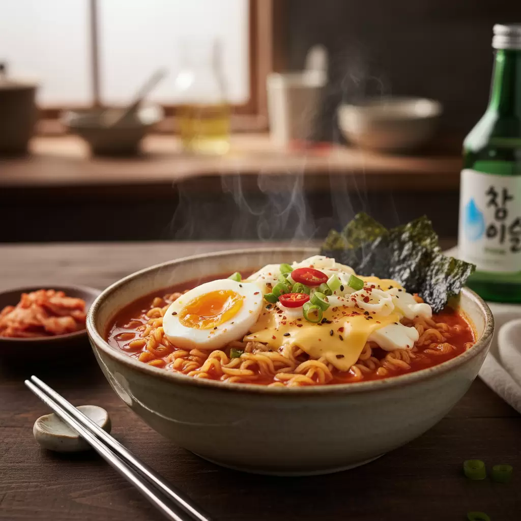 Thêm trứng phô mai hoặc sữa tươi là cách hiệu quả để giảm bớt độ cay nồng của mỳ đồng thời tăng cường hương vị béo ngậy