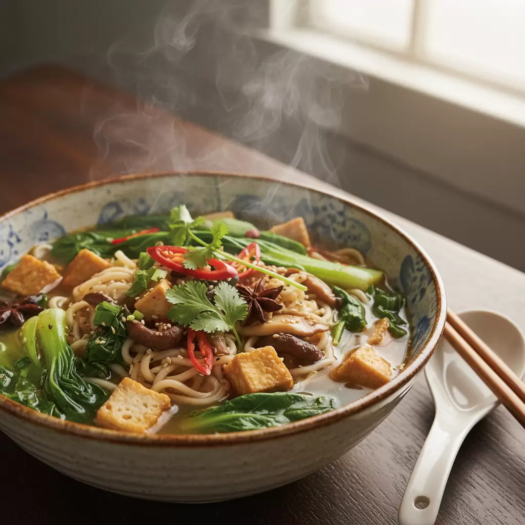 Tăng cường dinh dưỡng cho mỳ ăn liền chay bằng cách thêm các loại rau củ và protein thực vật tươi ngon