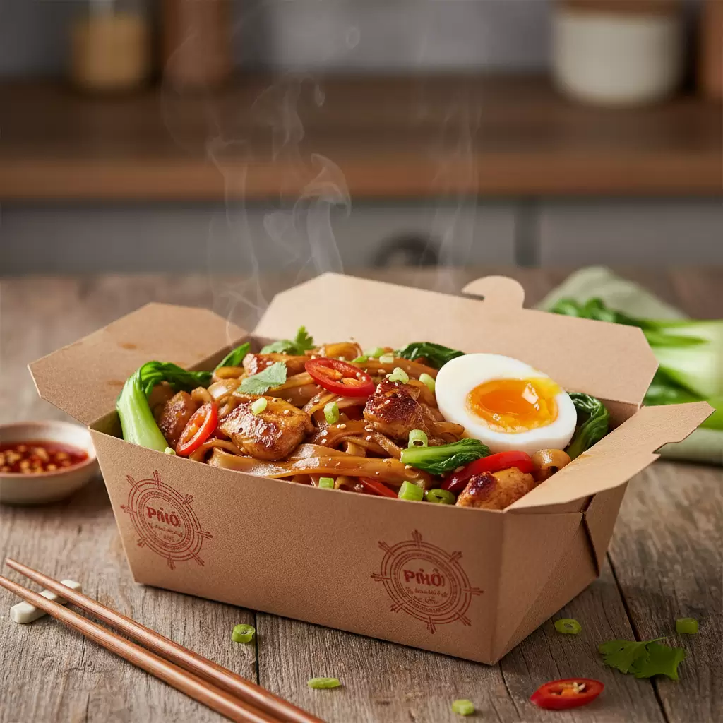 Món Mỳ Tôm Sợi Phở Hương Vị Gà Quay hoàn hảo khi được thêm rau xanh và trứng lòng đào để tăng cường dinh dưỡng